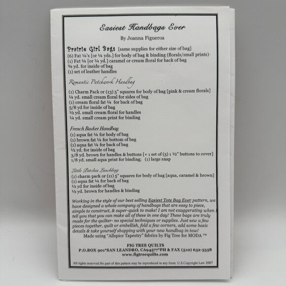 Easiest Handbags Ever Fig Tree Quilts Pattern By Joanna Figueroa FTQ 606 - Picture 3 of 4